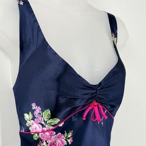 Vtg Y2k Floral Satin midi Slip Dress Womens sz L babydoll Cottagecore 90s grunge